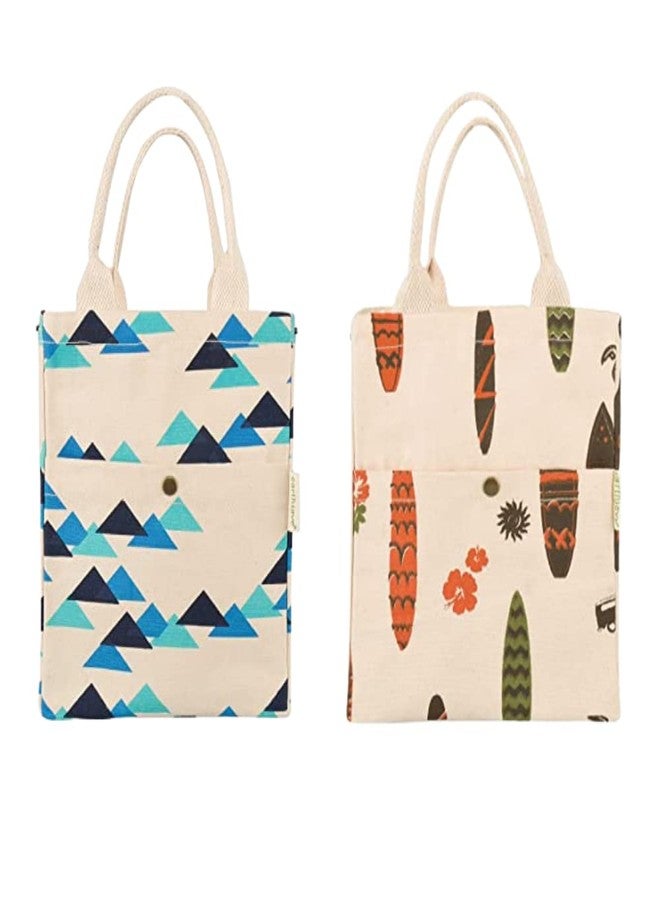 earthsave Insulated Lunch Bag for Office Women & Men (Pack of 2) | Eco-Friendly Canvas Tiffin Bags for School, Cotton Drawstring Lunch Bag for Kids| Cloth Lunch Box Bags | Orange &Blue - Image 1